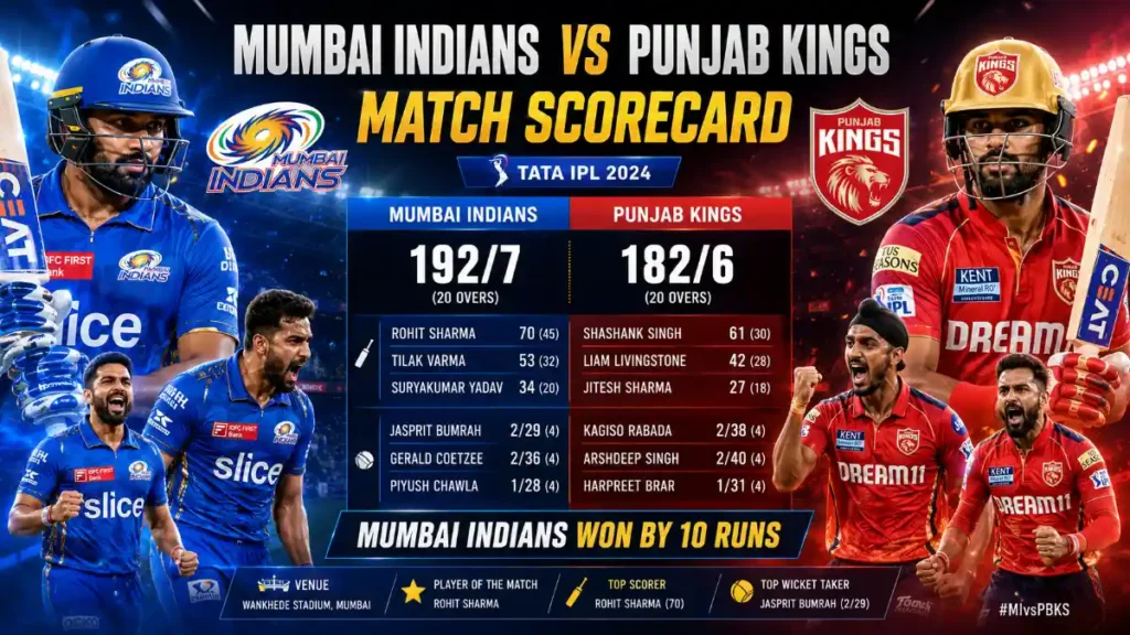 mumbai indians vs punjab kings match scorecard