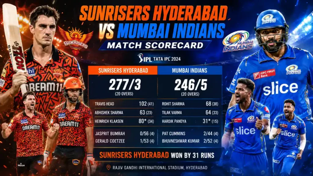 sunrisers hyderabad vs mumbai indians match scorecard