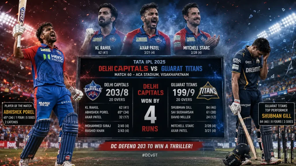 Delhi Capitals vs Gujarat Titans Match Scorecard: GT Win Last-Ball Thriller by 1 Run Delhi Capitals vs Gujarat Titans match scorecard