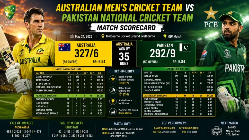 Australian Men's Cricket Team vs Pakistan National Cricket Team Match Scorecard