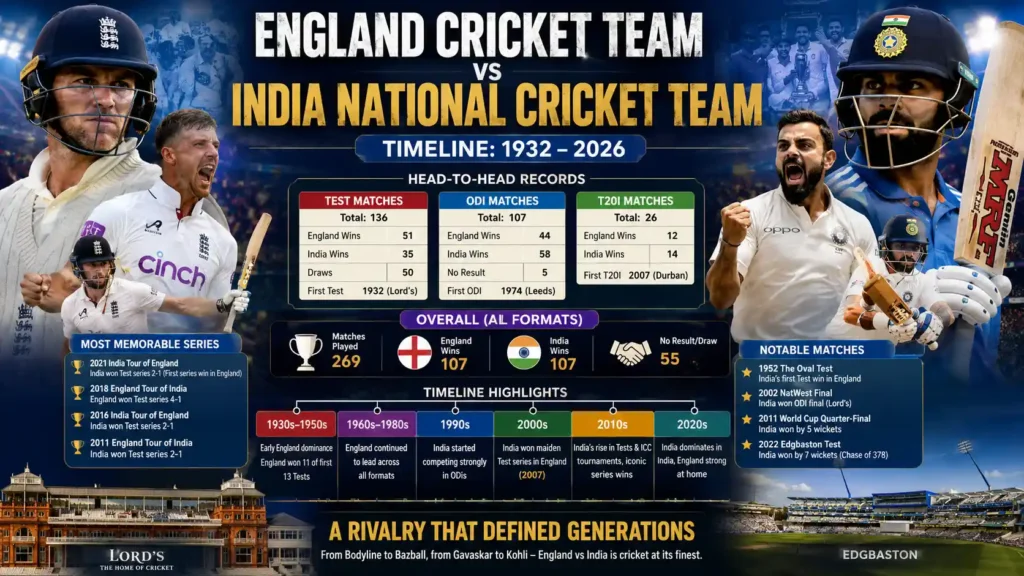england cricket team vs india national cricket team timeline