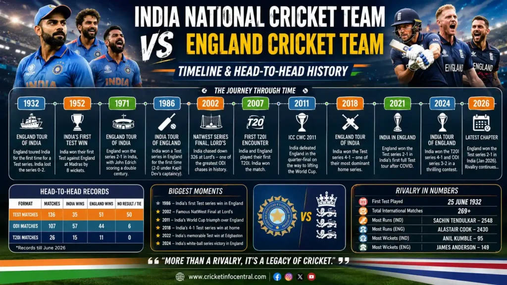 india national cricket team vs england cricket team timeline
