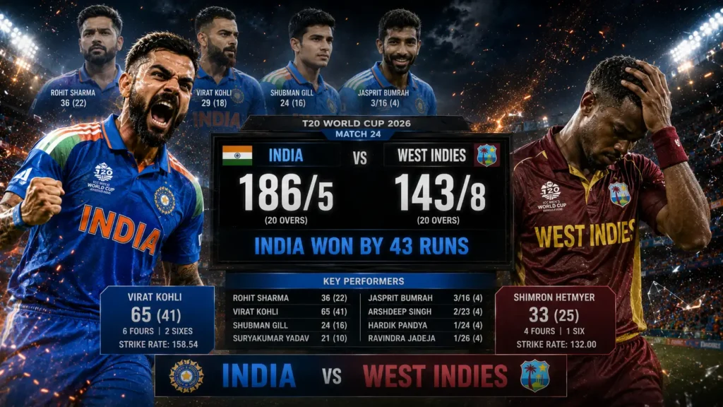 India National Cricket Team vs West Indies Cricket Team Match Scorecard