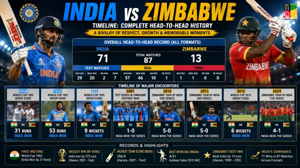 india national cricket team vs zimbabwe national cricket team timeline