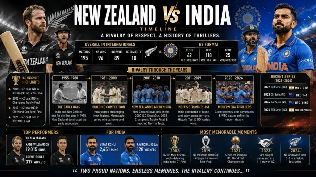 New Zealand National Cricket Team vs India National Cricket Team Timeline: Complete Head-to-Head History (1955-2026) new zealand national cricket team vs india national cricket team timeline