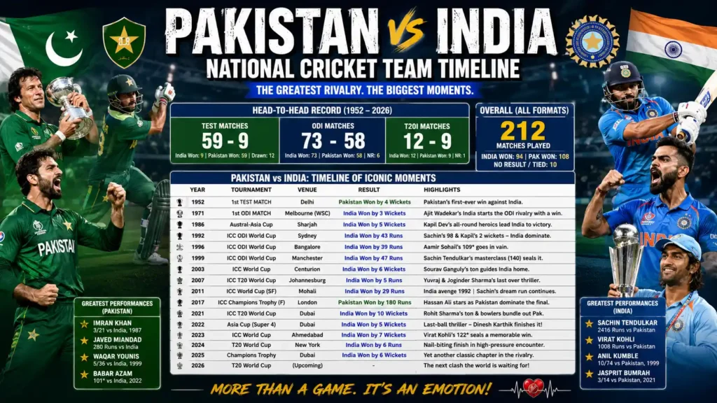 pakistan national cricket team vs india national cricket team timeline
