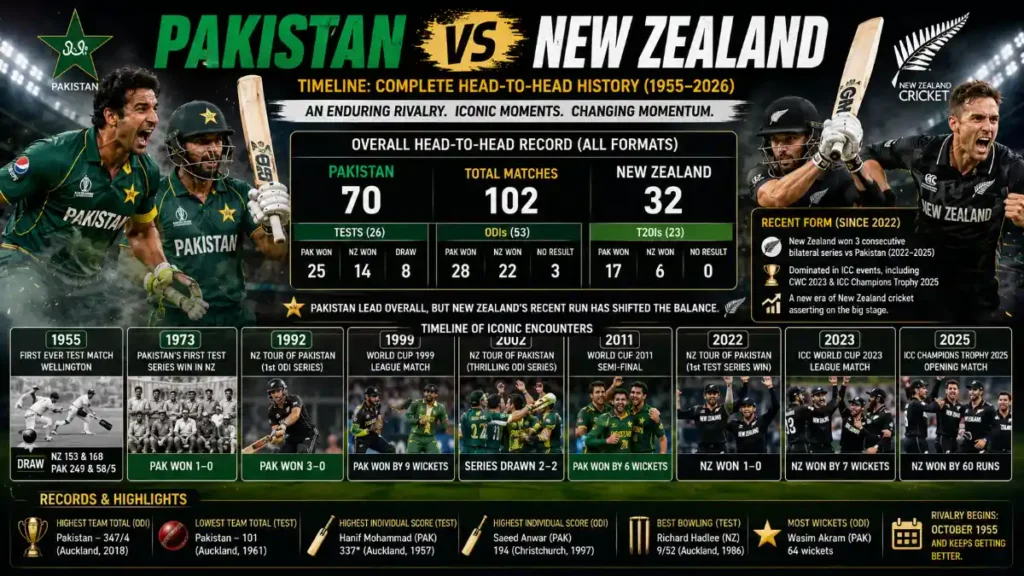 Pakistan National Cricket Team vs New Zealand National Cricket Team Timeline: Complete History, Records & Rivalry Evolution (1955-2026) pakistan national cricket team vs new zealand national cricket team timeline