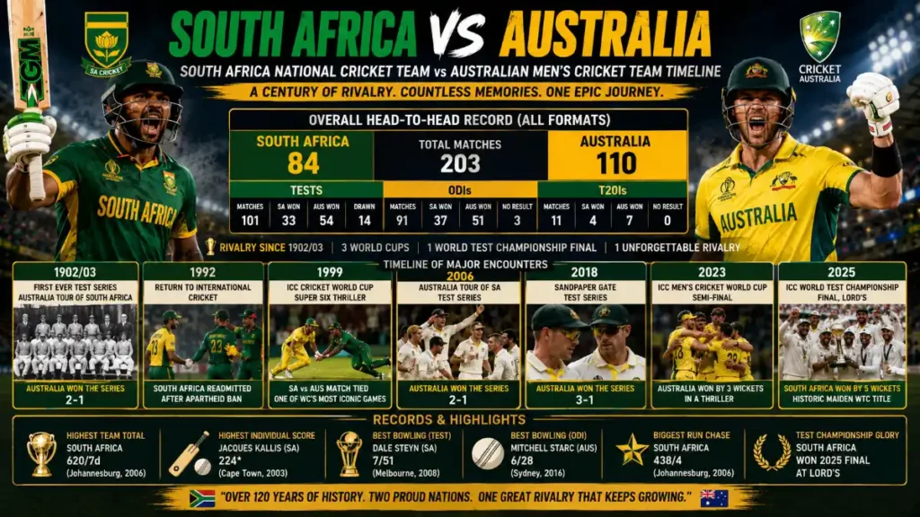 south africa national cricket team vs australian men’s cricket team timeline