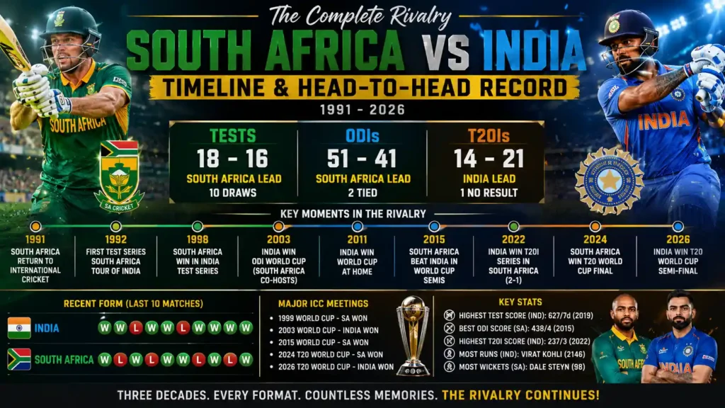 south africa national cricket team vs india national cricket team timeline